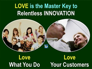 Love Innovation passion, love your work, love customers, Vadim Kotelnikov innovation quotes, photogram